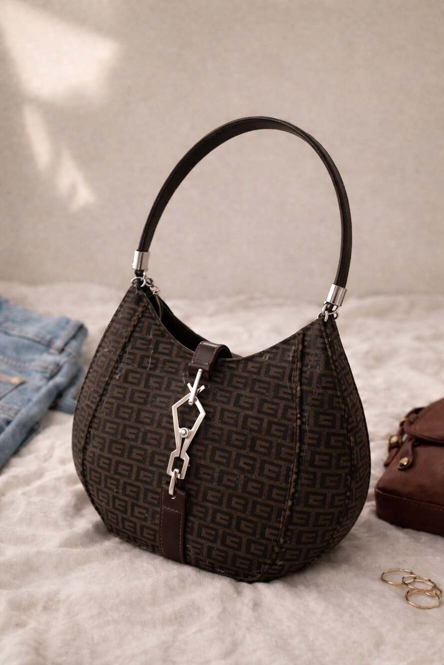 New Vintage Y2K Monogram Shoulder Bag Brown Designer Style Hobo‎